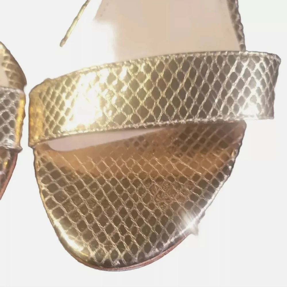 NWB MICHAEL KORS Gold Snake Print Leather Ankle Strap Sandals